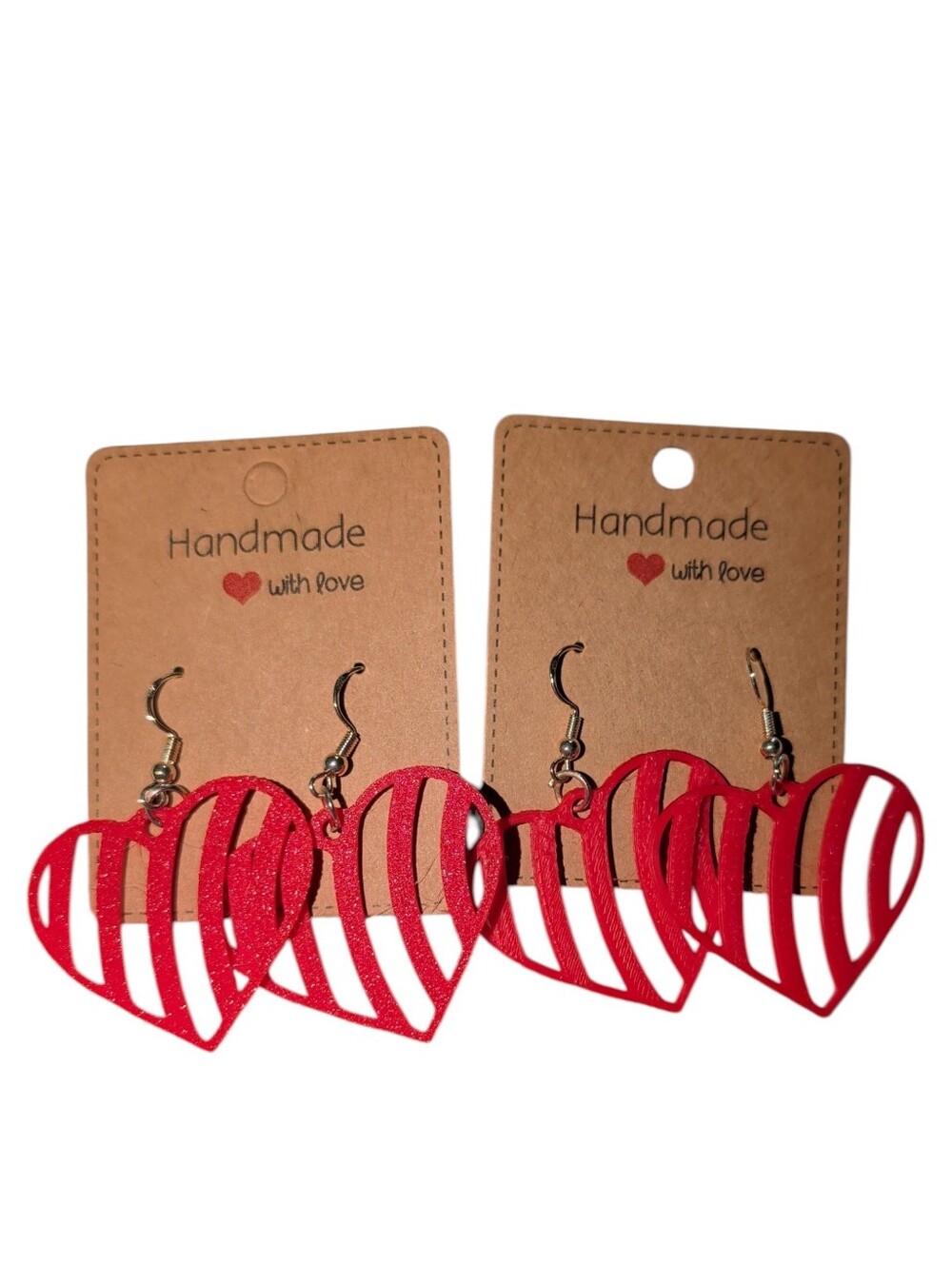 Hand Crafted Red Heart Dangle Earrings- Set 2 - Picture 3 of 5